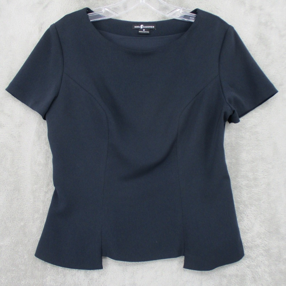 Nora Gardner Blouse Womens 8 Navy Blue Peplum Fitted‎ Office Career Classic Zip